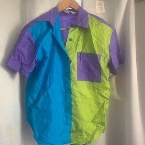 💯 Washable Silk Vintage 80’s Y2K NWT Colorblock Button Shirt Small